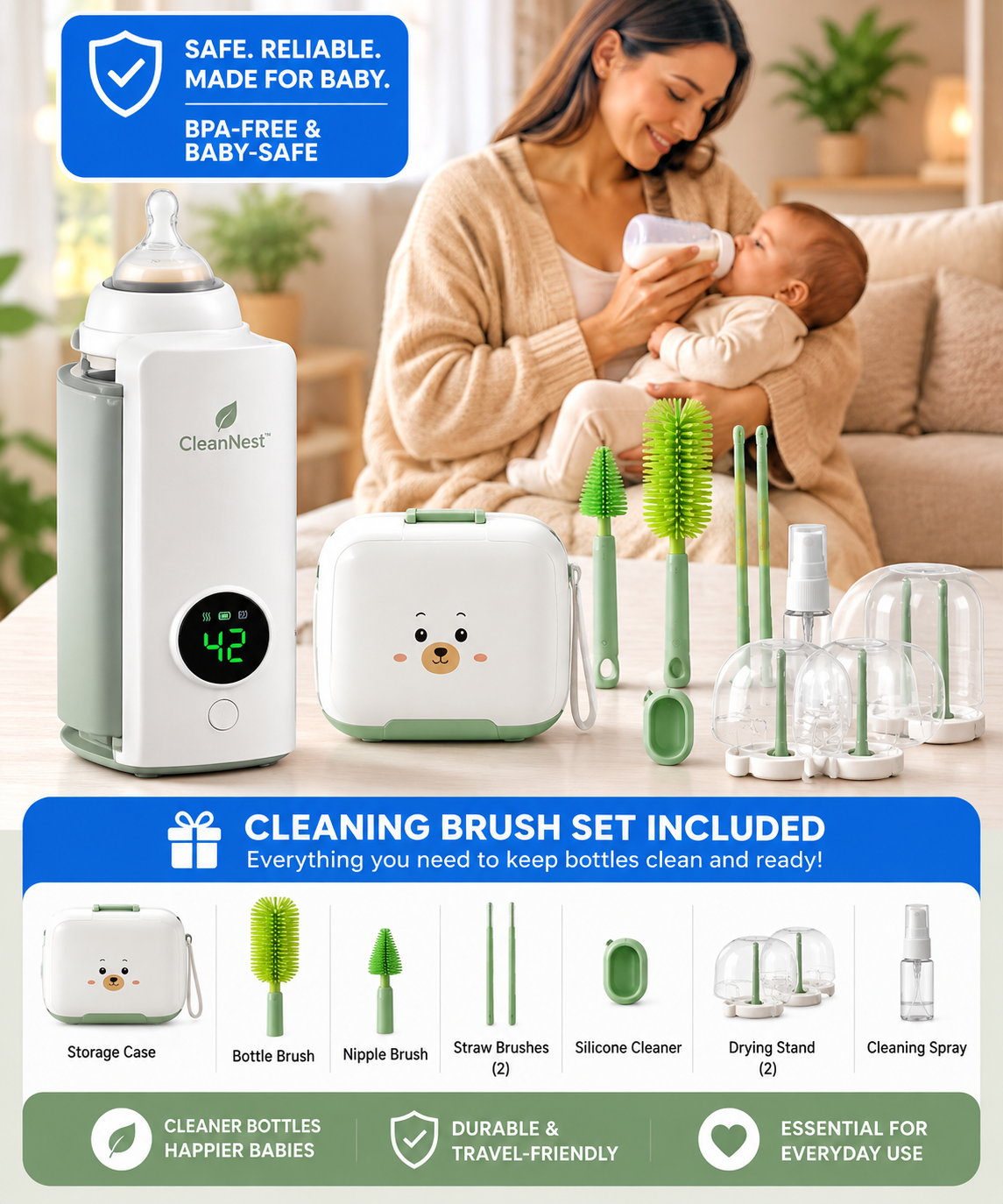 CleanNest™ Portable Rechargeable Baby Bottle Warmer
